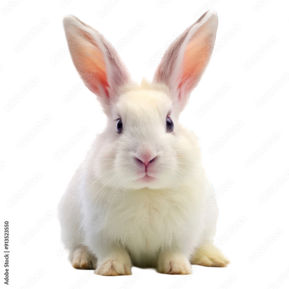Happy white bunny rabbit isolated on transparent background