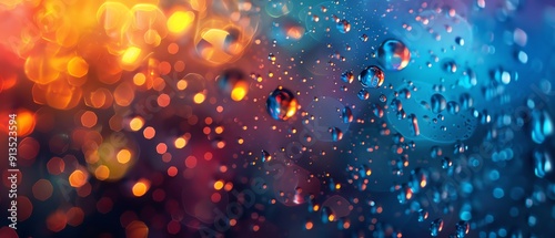 Abstract colorful liquid with glowing droplets