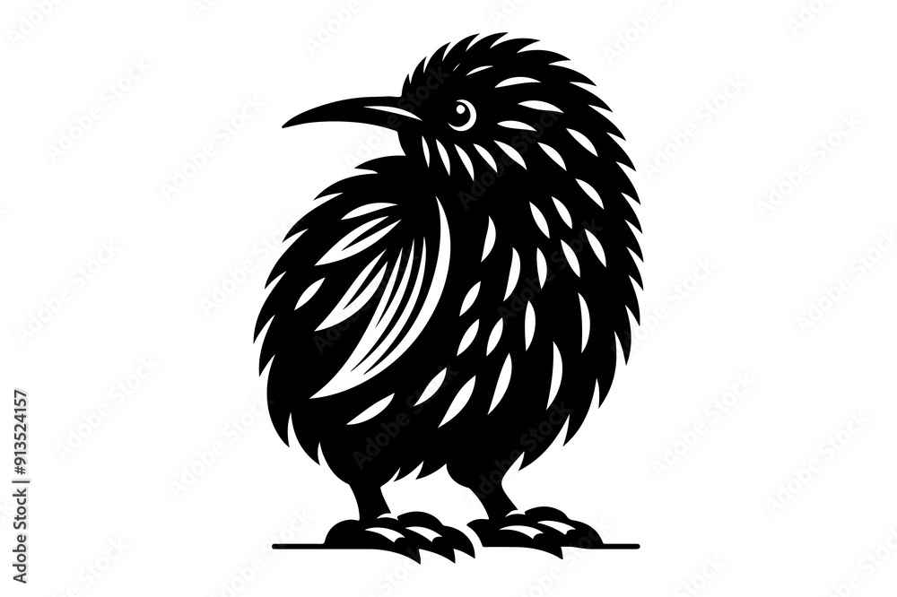 Fototapeta premium kiwi bird silhouette vector illustration isolated on transparent background - Generative AI