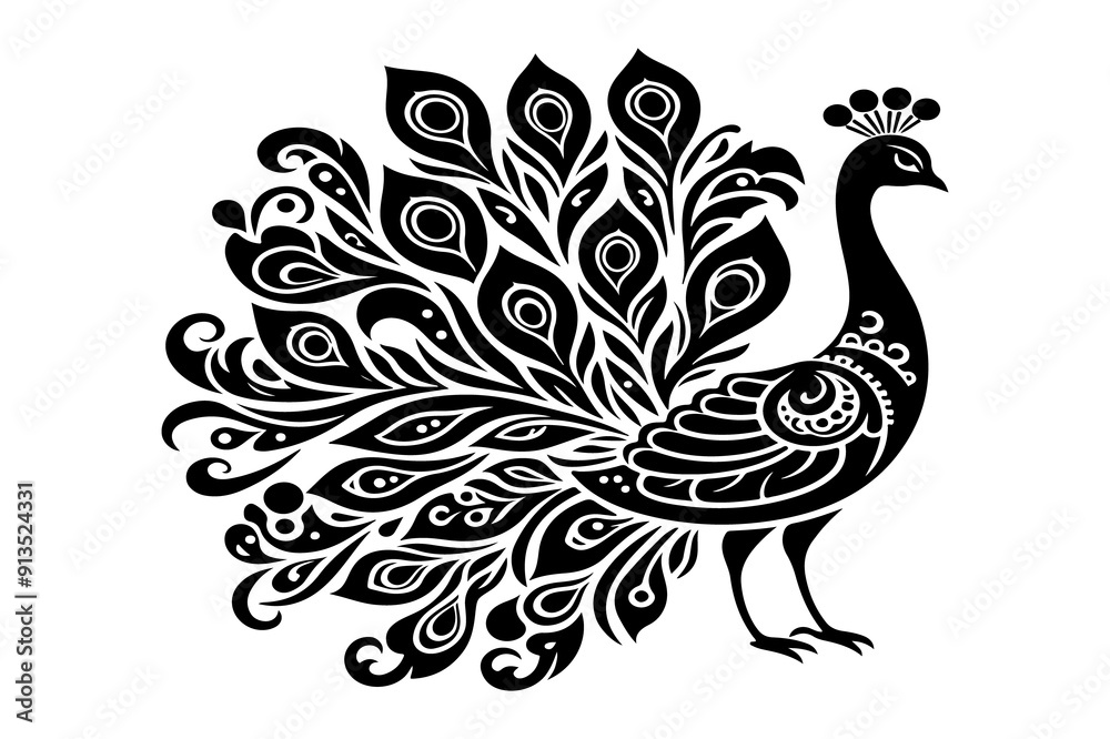 peacock design vector silhouette isolated on transparent background - Generative AI peacock design vector silhouette isolated on transparent background - Generative AI