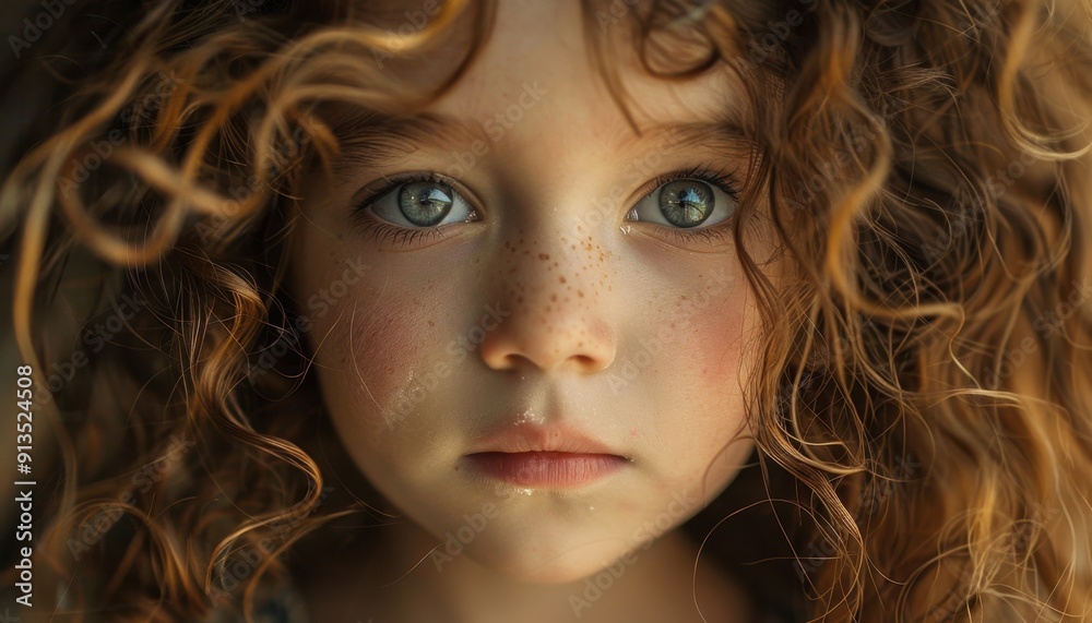 Close-Up Portrait of a Young Girl With Freckles and Curly Hair in Natural Light Close-Up Portrait of a Young Girl With Freckles and Curly Hair in Natural Light