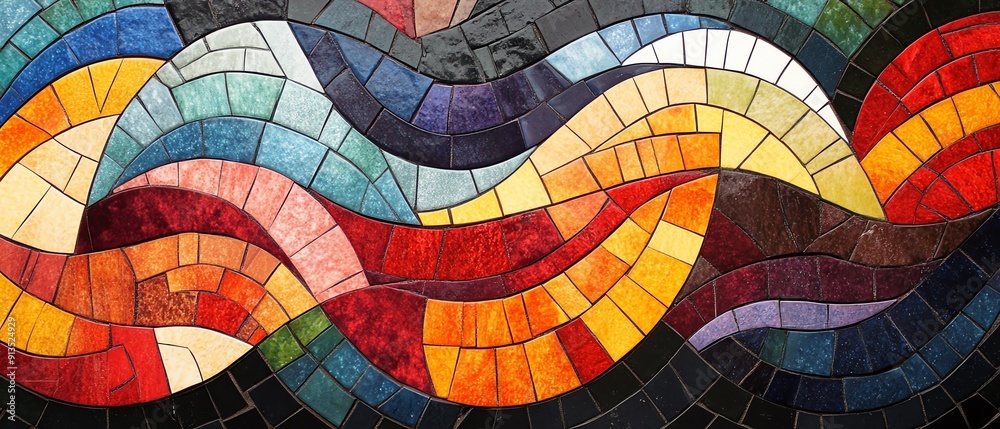 Fototapeta premium Modern mosaic art piece with high contrast colors and dynamic geometric patterns, creating a striking visual impact with bold, vibrant hues