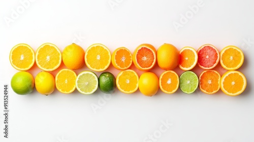 Assorted orange fruits arranged in a rainbow gradient from lightest to darkest, showcasing the diversity of citrus varieties photo