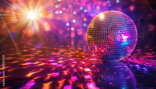 Vibrant Disco Ball Reflecting Colorful Lights During a Dance Party Nighttime Celebration