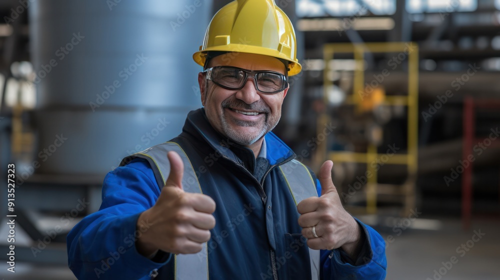 Photograph of a male engineer wearing a hard hat and safety glasses smiling and giving a thumbs up --ar 16:9 --v 5.2 Job ID: cab08db4-bff3-43f8-b3cf-e2aea5c4d439 Photograph of a male engineer wearing a hard hat and safety glasses smiling and giving a thumbs up --ar 16:9 --v 5.2 Job ID: cab08db4-bff3-43f8-b3cf-e2aea5c4d439