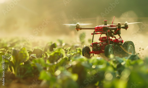 Automated Crop Harvesting, Illustrate automated crop harvesting in precision agriculture with an image showing autonomous or robotic harvesters efficiently gathering crops from fields, design