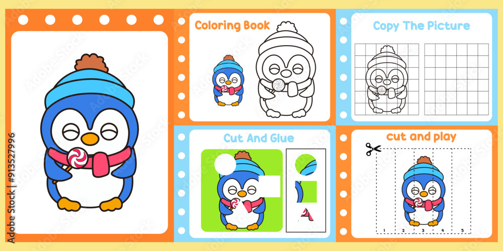 worksheets pack for kids a penguin vector. worksheets pack for kids a penguin vector.