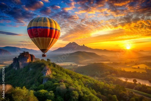 Balloon on the air with sunset view.