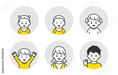 ポジティブな赤ちゃん･子どもの顔アイコンセット【人物ベクターイラスト素材】