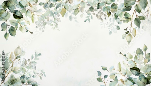 Elegant Watercolor Leaves Framing a Blank Space for Creative Design Projects