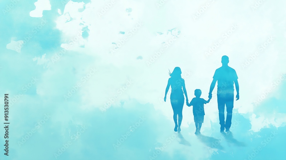 A Family Strolling Together in a Dreamy Landscape A Family Strolling Together in a Dreamy Landscape