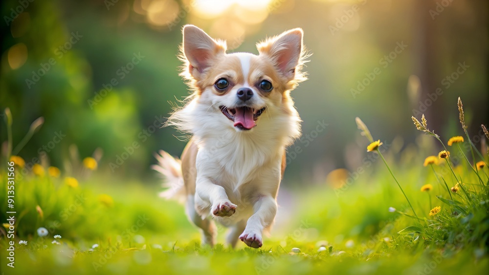 chihuahua joyful and running in the grass chihuahua joyful and running in the grass
