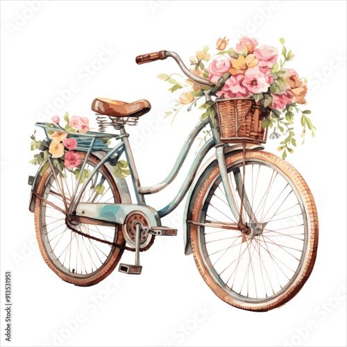 Cycle flowers graphic drawing illustration vintage white art drive ride wheel