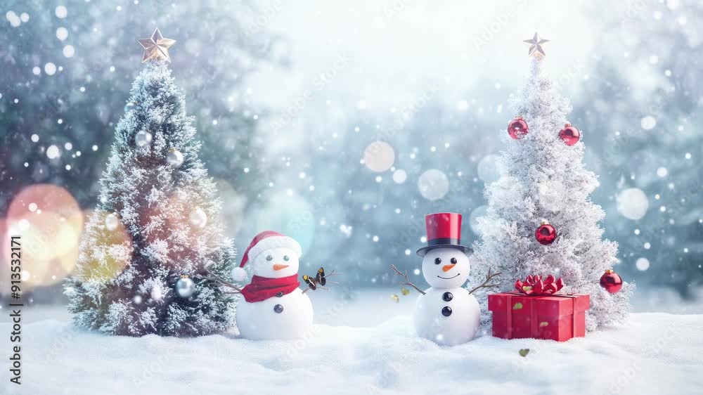 Christmas celebration with snowmen surrounded by beautiful snowfall. animation seamless looping background. Christmas celebration with snowmen surrounded by beautiful snowfall. animation seamless looping background.