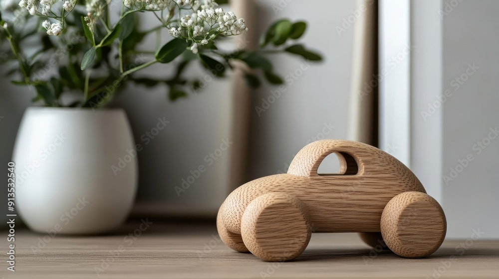 Single handcrafted wooden toy car on a plain background. Single handcrafted wooden toy car on a plain background.