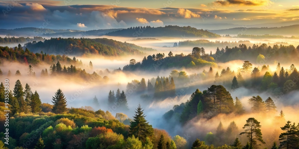 Golden Dawn Over Foggy Forest, Landscape, Sunrise, Nature, Trees , fog , sunrise Golden Dawn Over Foggy Forest, Landscape, Sunrise, Nature, Trees , fog , sunrise