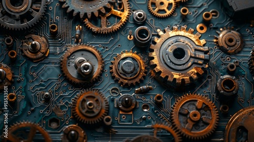 Wallpaper Mural Circuit Board with Gears  Torontodigital.ca