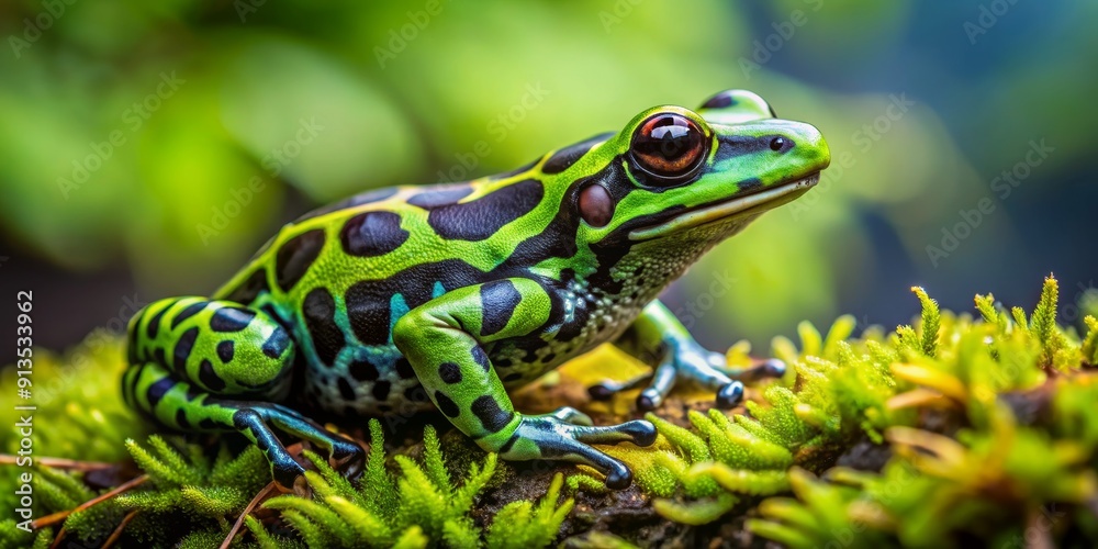Green and Black Poison Dart Frog in Moss, Macro Photography, Amphibian, Rainforest, Wildlife , poison dart frog, rainforest frog Green and Black Poison Dart Frog in Moss, Macro Photography, Amphibian, Rainforest, Wildlife , poison dart frog, rainforest frog
