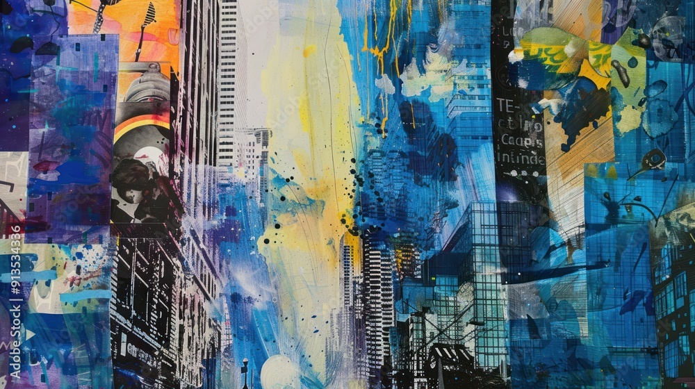Fototapeta premium Abstract Cityscape in Blue and Yellow