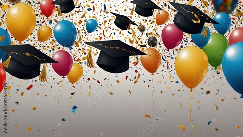 Confetti Graduation balloon hat party background celebrate college university student celebration gold