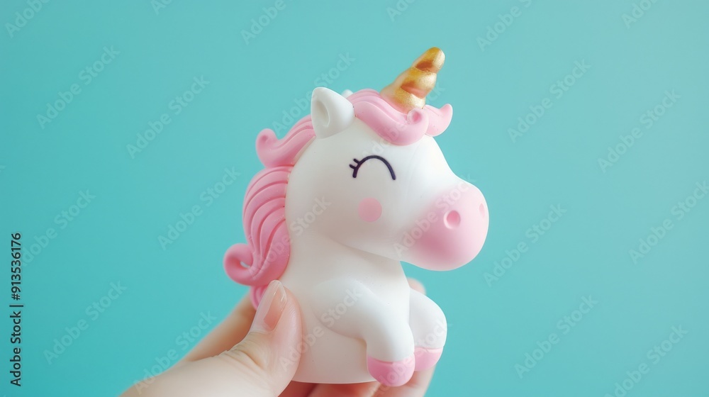 Cute White Unicorn Toy Held in a Hand Cute White Unicorn Toy Held in a Hand