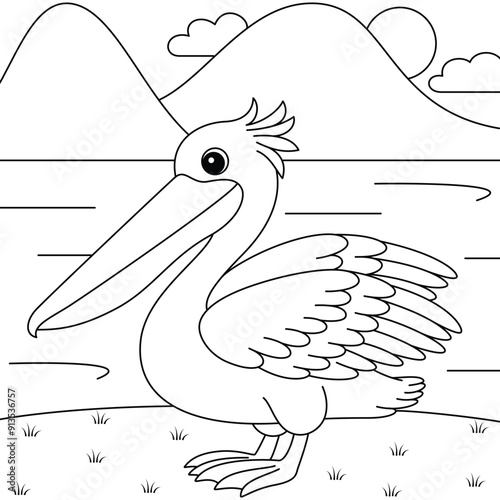 Cute pelican animal outline coloring page