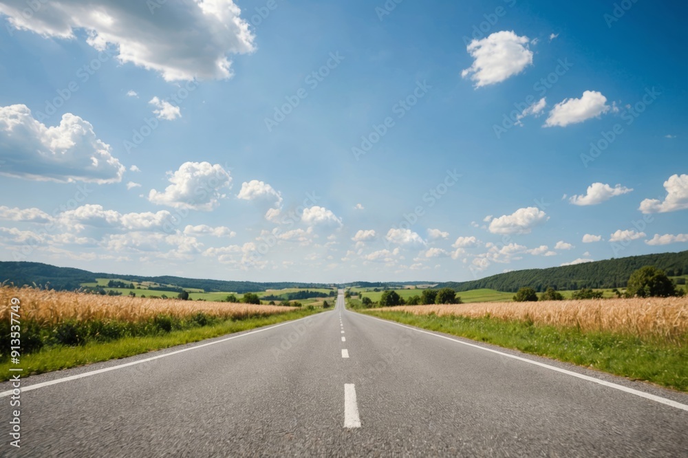 vanishing rural road against blue cloudy sky vanishing rural road against blue cloudy sky