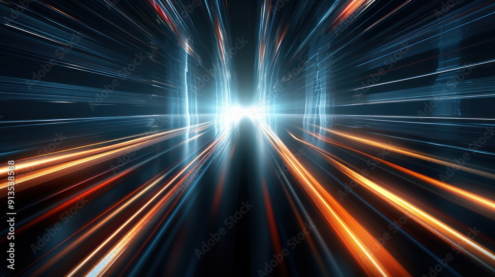 Obraz premium An artistic photograph of LED light trails forming geometric shapes and patterns as they move across a dark surface