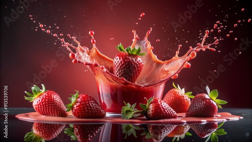 Strawberry Splash in a Glass, Red Juice , Food Photography , Fruit Splash , Freshness