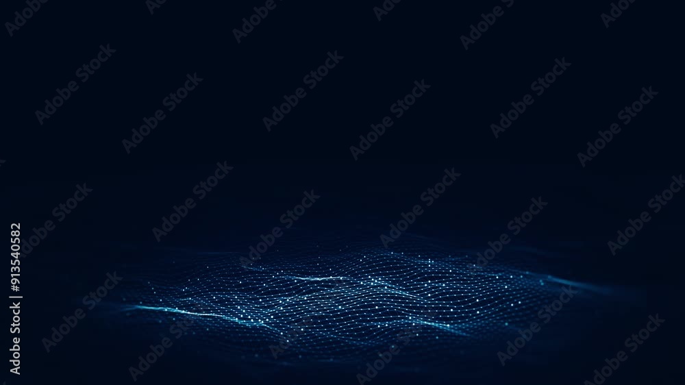 Abstract Digital Wave Particles Background. Abstract Waving Particle Technology Background Design with wave moving dots and lines flow particles. Big data connection, Technology digital background. 