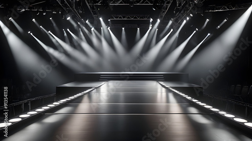 Empty catwalk with many , fashion event, runway podium stage