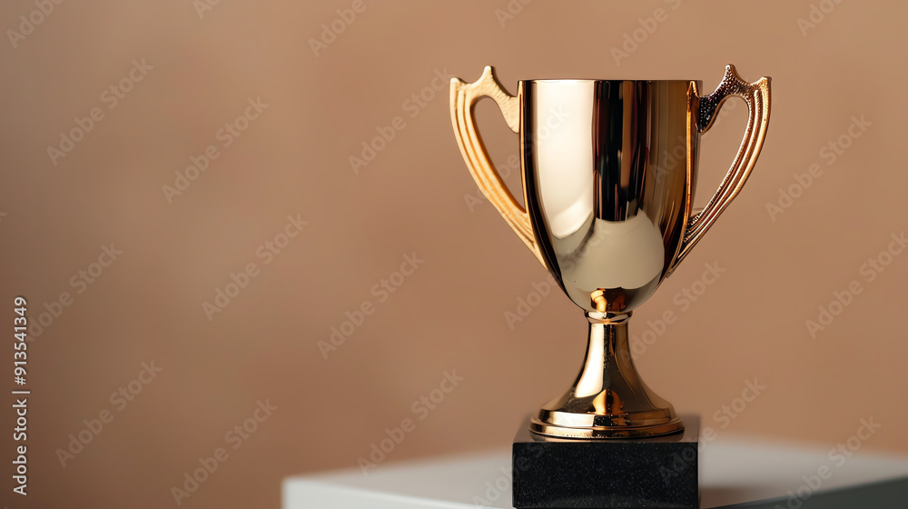 A gold trophy cup on a podium, symbolizing victory and achievement A gold trophy cup on a podium, symbolizing victory and achievement