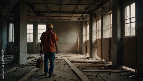 Construction Worker Standing in Unfinished Room During Daytime