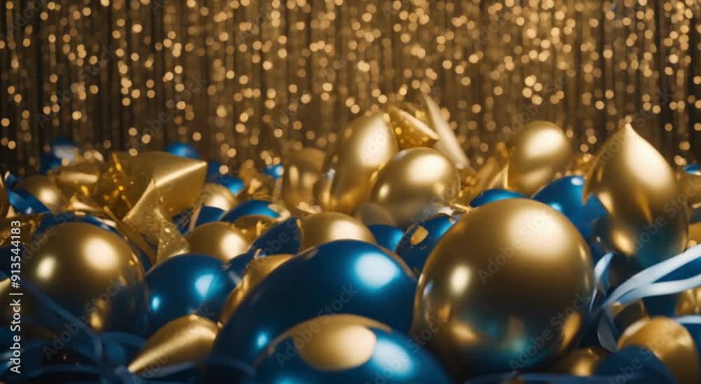 Metallic Balloons in Motion: Blue and Gold Festivity