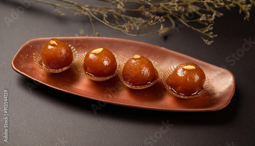 Gulab Jaman with syrup. ai generated  photo