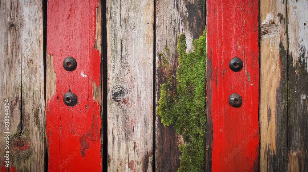 Weathered Wooden Planks with Rusted Bolts and Moss Weathered Wooden Planks with Rusted Bolts and Moss