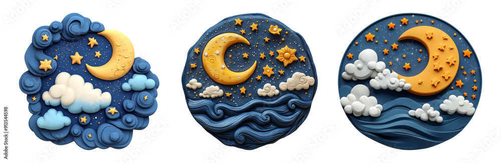 Cute night sky illustrations set isolated on transparent background Cute night sky illustrations set isolated on transparent background