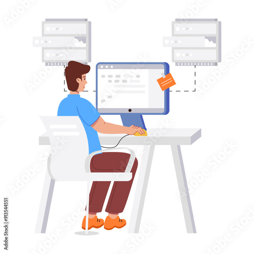 A character based database architecture, flat illustration 

