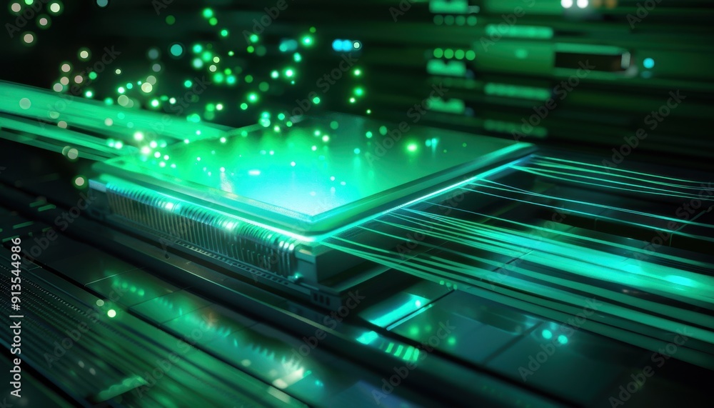 Dynamic Visualization of Green Digital Technology in an Abstract Data Center Environment at Night