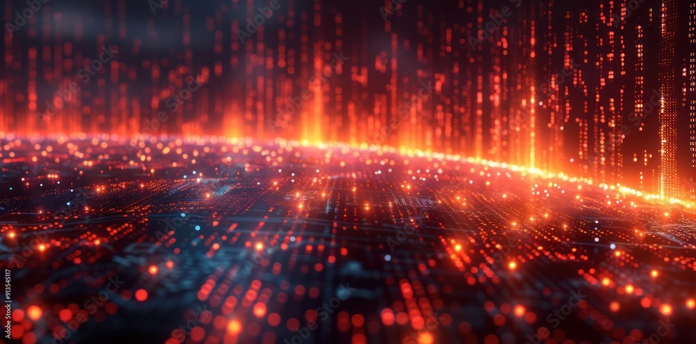 Digital Network with Red Lights and Lines Digital Network with Red Lights and Lines