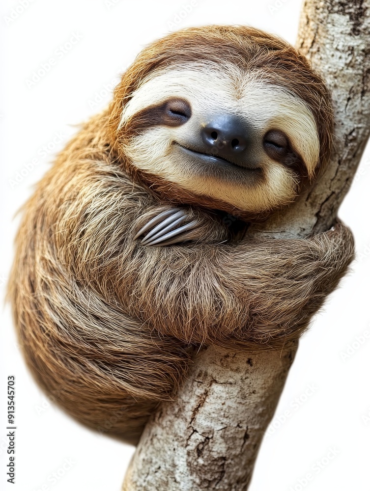 Fototapeta premium Smiling Sloth Hanging on Tree Branch