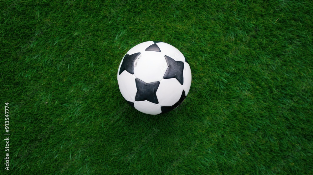 Soccer ball resting on a perfectly manicured artificial turf, Soccer ball resting on a perfectly manicured artificial turf,
