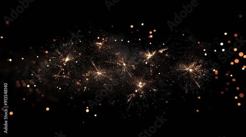 Golden fireworks display on black background.