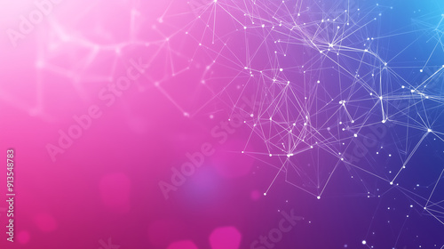 abstract background featuring a gradient of purple and pink hues. The design is composed of interconnected white lines and nodes, forming a geometric network pattern