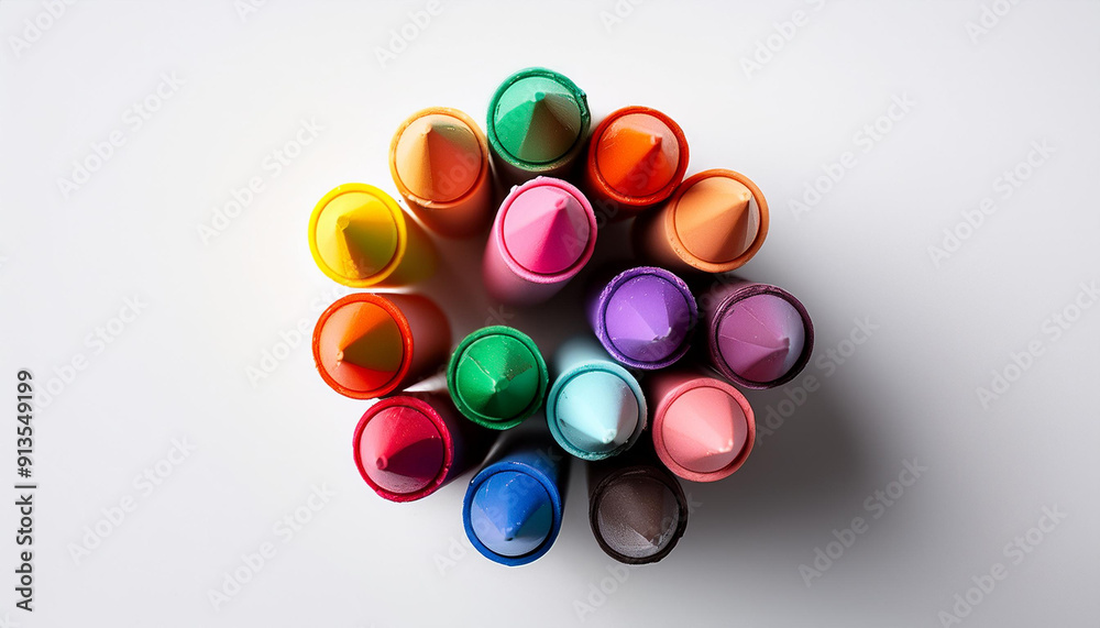 colorful crayons on a white background. from top view, full frame colorful crayons on a white background. from top view, full frame