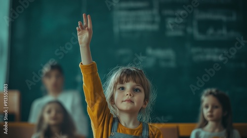 Young Girl Actively Participating in Colorful Classroom