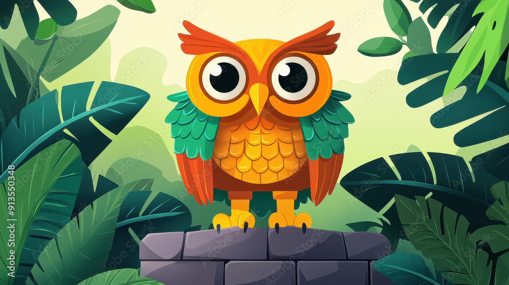 Fototapeta premium Explore the vibrant charm of ancient culture with this stunning owl statue, a true tribute to the forest and artistry.