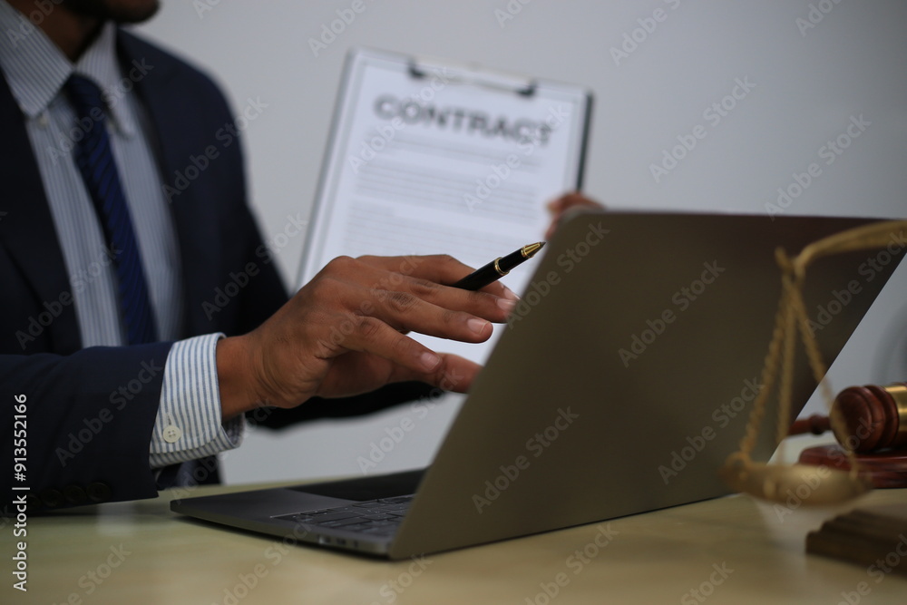 Asian male lawyer reading time limit law, giving advice, tax office, law firm, judge, legal advisor, lawyer working in office, judge knocking wood with lawyer for justice, contract
