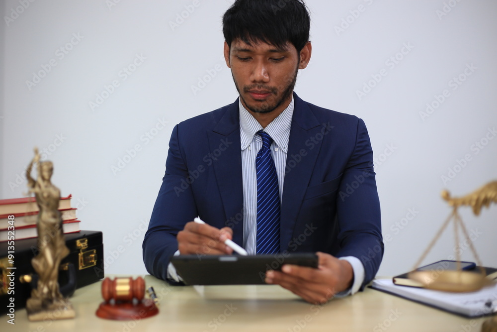 Asian male lawyer reading time limit law, giving advice, tax office, law firm, judge, legal advisor, lawyer working in office, judge knocking wood with lawyer for justice, contract Asian male lawyer reading time limit law, giving advice, tax office, law firm, judge, legal advisor, lawyer working in office, judge knocking wood with lawyer for justice, contract