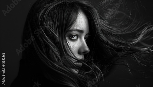 Captivating Side Profile of a Woman With Flowing Hair Amidst Dreamy Smoke at Night